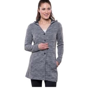 Women's Kuhl Wool Isla Hooded Long Fleece Sweater Jacket Gray Size Large $179